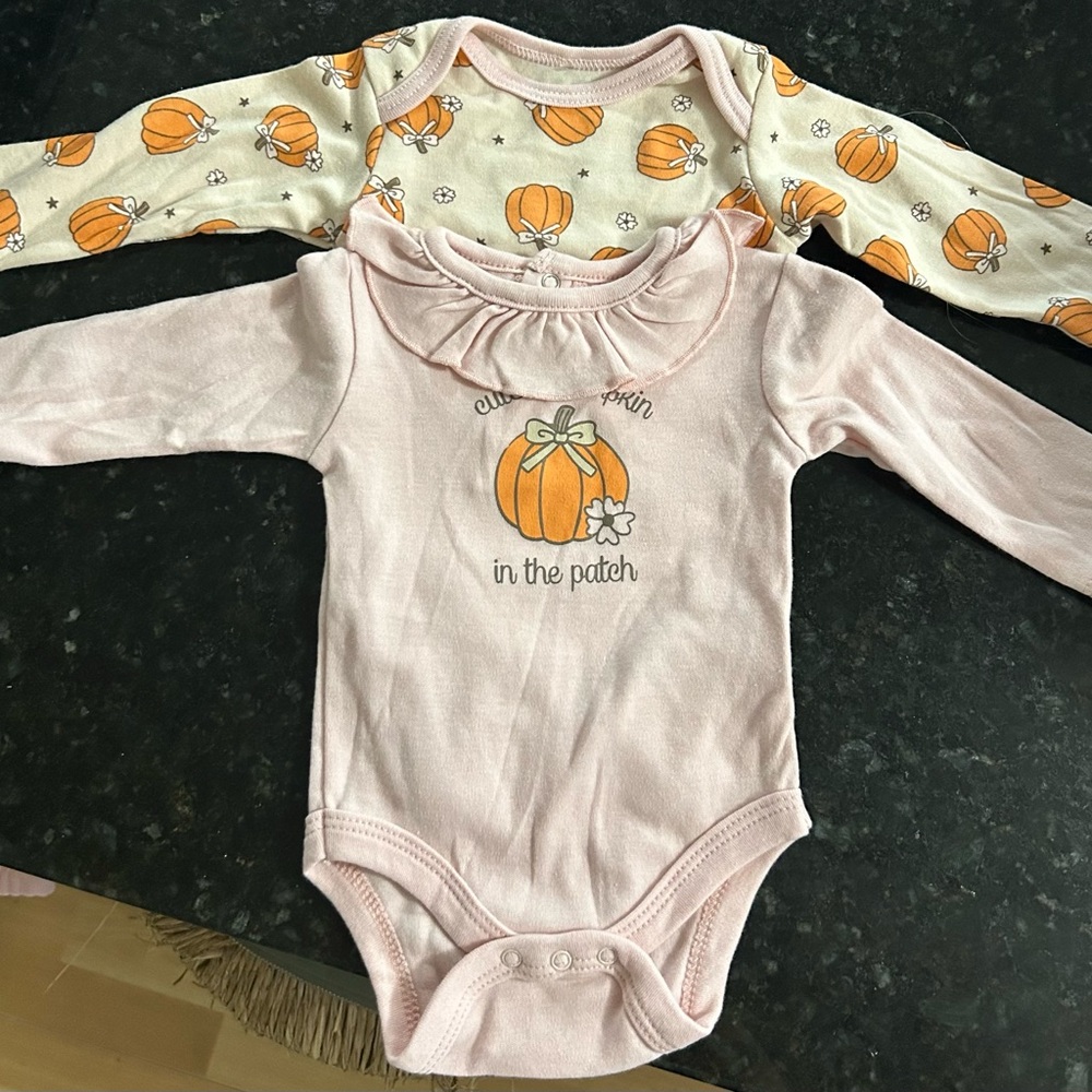 Pumpkin Patch Baby Onesies Set 0-3 Months Halloween Fall Baby Girl
